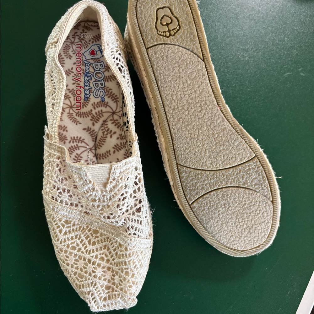 Skechers BOBS Crochet Slip-On Flats in Cream